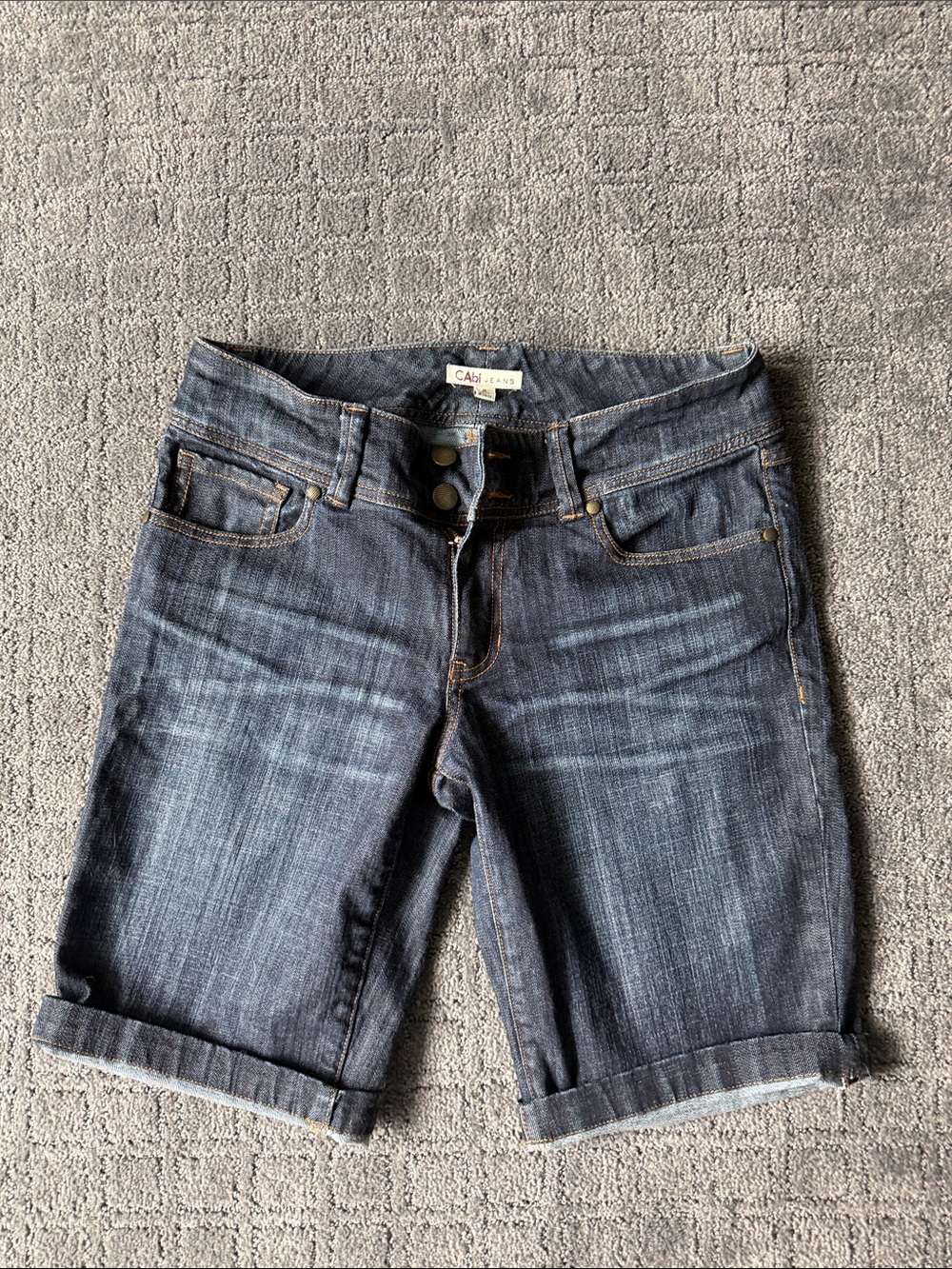CAbi Dark Wash Rolled-Hem Denim Bermuda Shorts - Blue